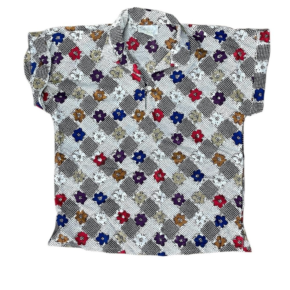 Vintage 80s 90s floral top single button poly made in USA